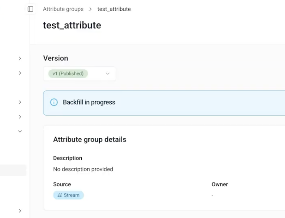 Backfill progress status bar shown for stream with backfill attribute groups