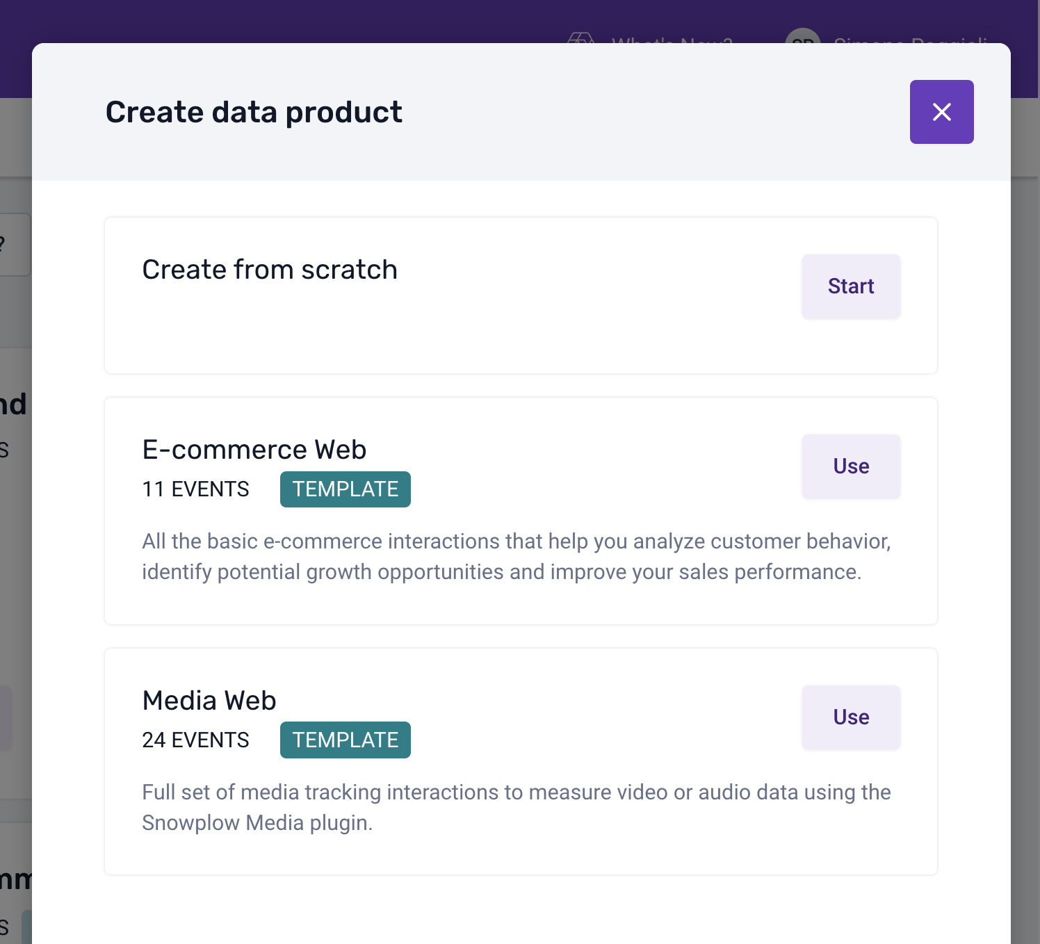 Create data product modal