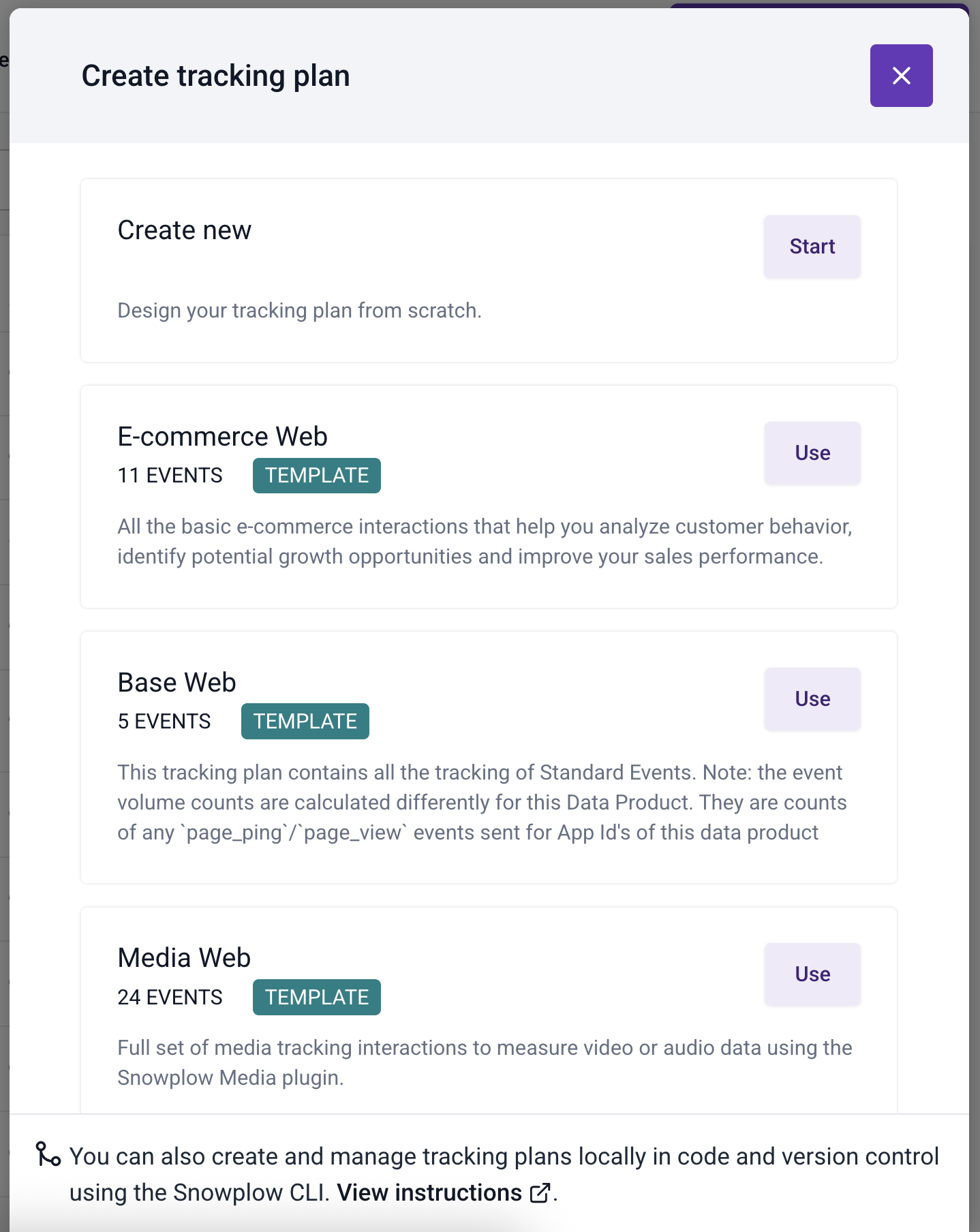 Create tracking plan modal