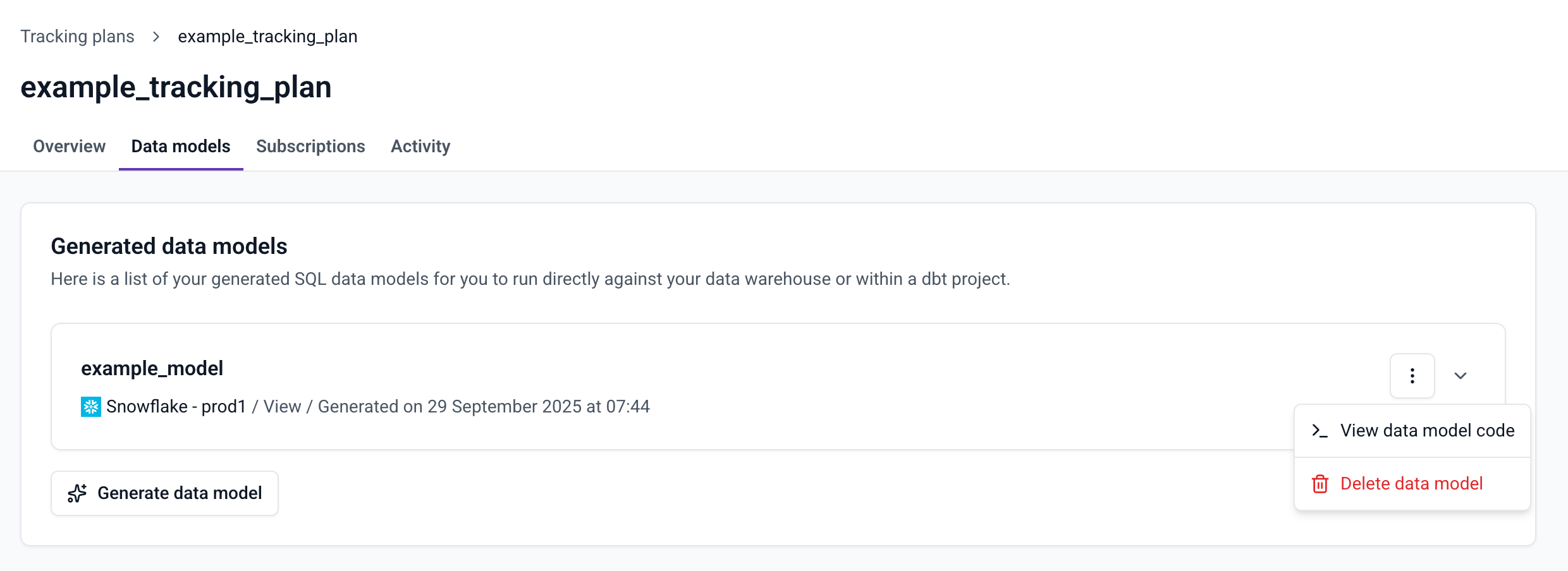 Generated data models list