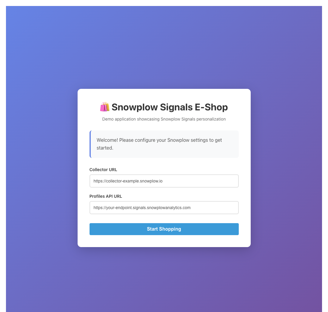 Screenshot showing the configuration page of the demo app.