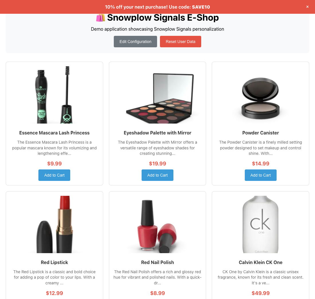 Screenshot showing a triggered intervention in the demo app.