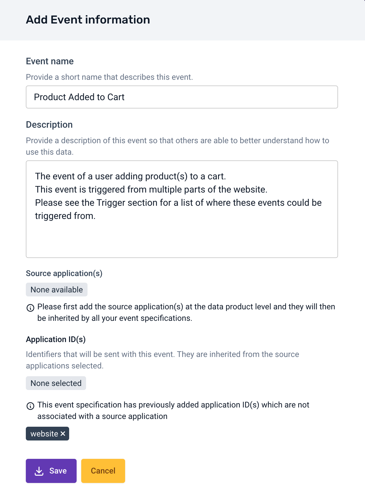 Updating existing Event Specifications