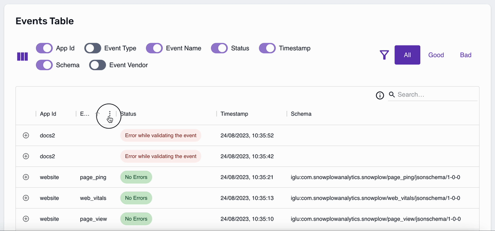 Filtering events by application id