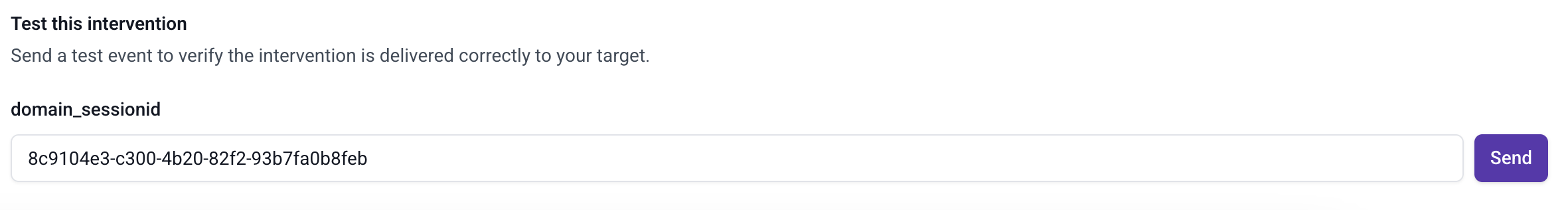 Intervention connection test showing attribute key input field to send a test intervention