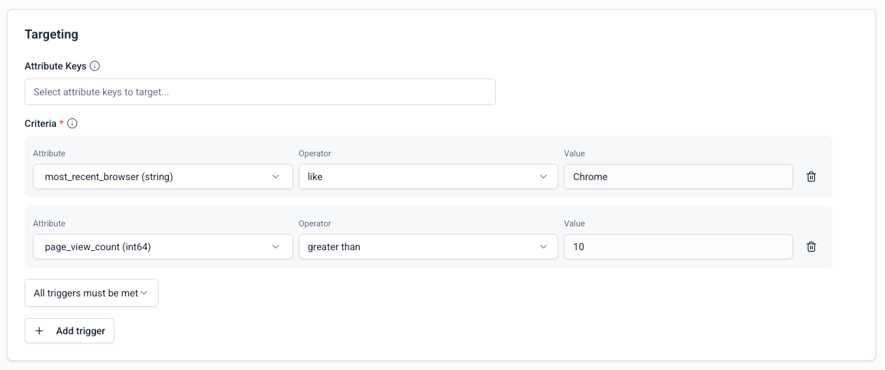 Multiple intervention criteria with &quot;all&quot; or &quot;any&quot; logic selection