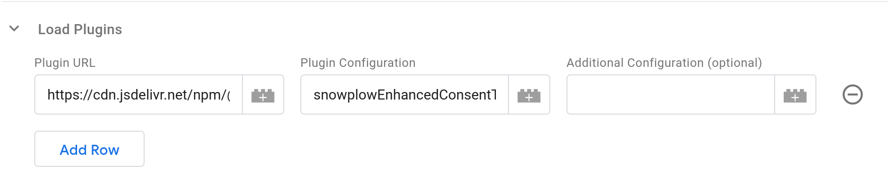 The Load Plugins table opened with one external plugin configured.