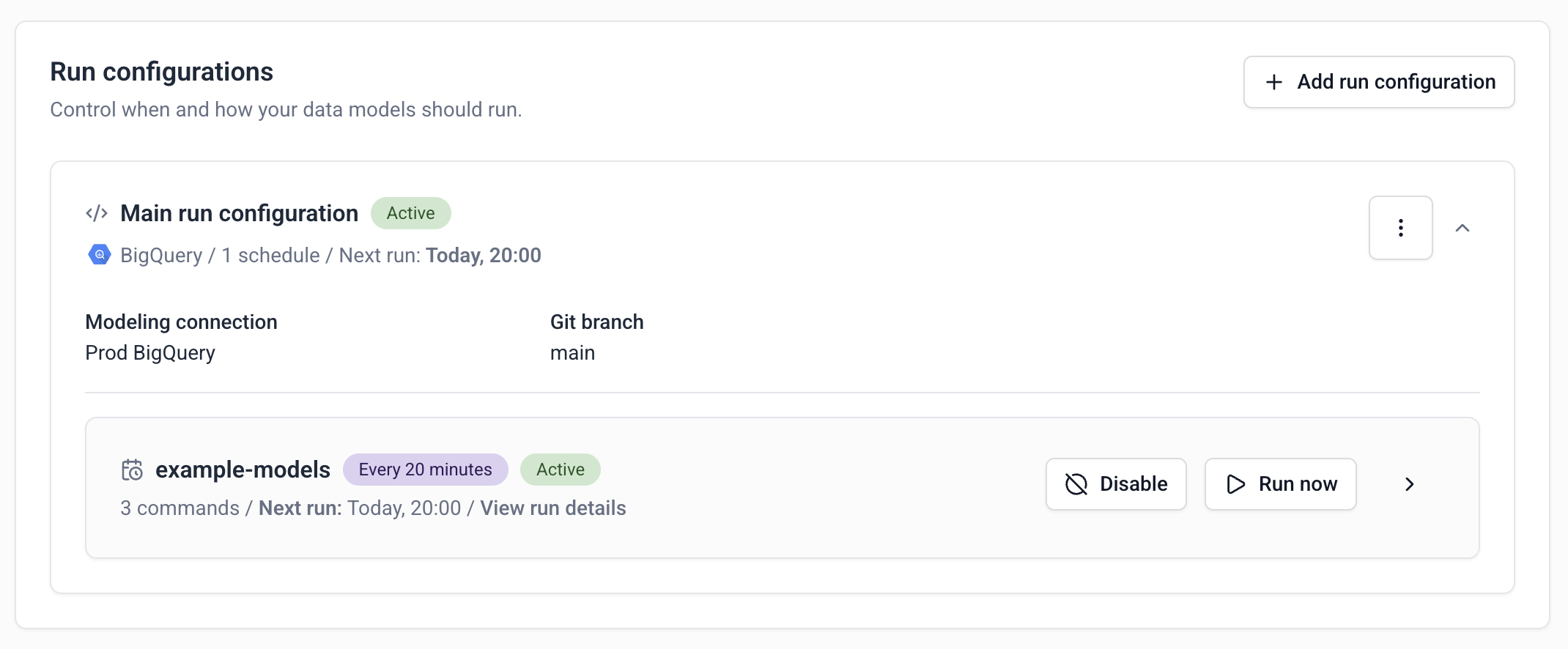 Run configuration example