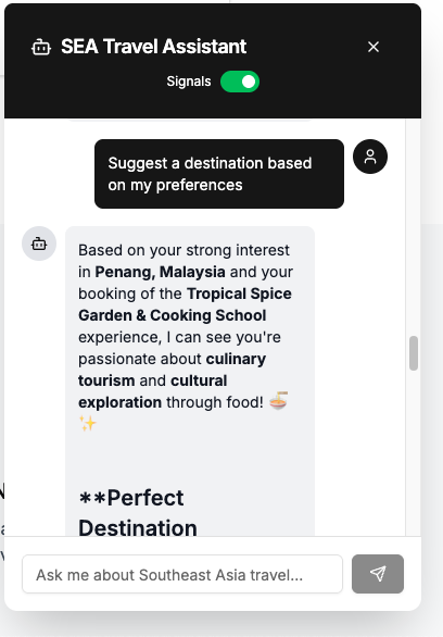 Example Signals response showing computed behavioral attributes