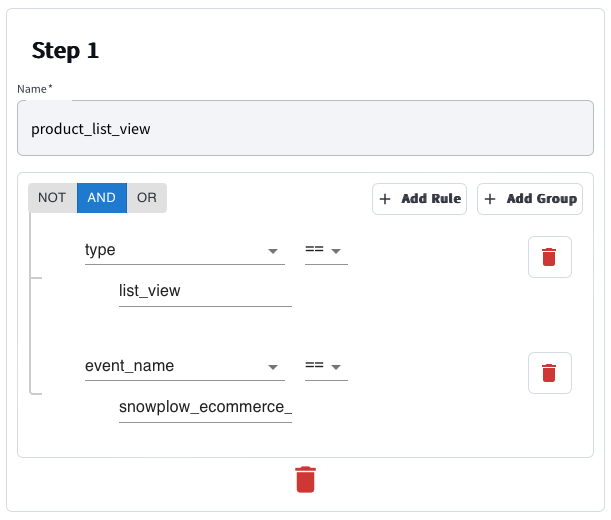 An example funnel step configuration.