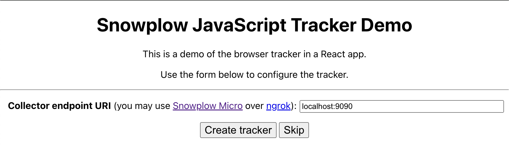 First page of tracking website