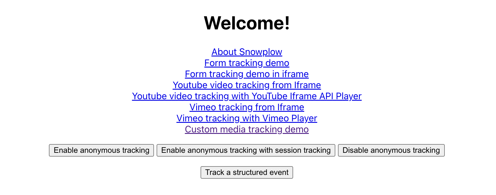 Welcome page on tracking website